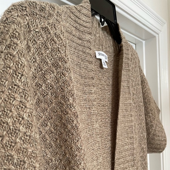 St John’s Bay short sleeve open front cardigan sweater size Large in marled tans - Picture 3 of 6
